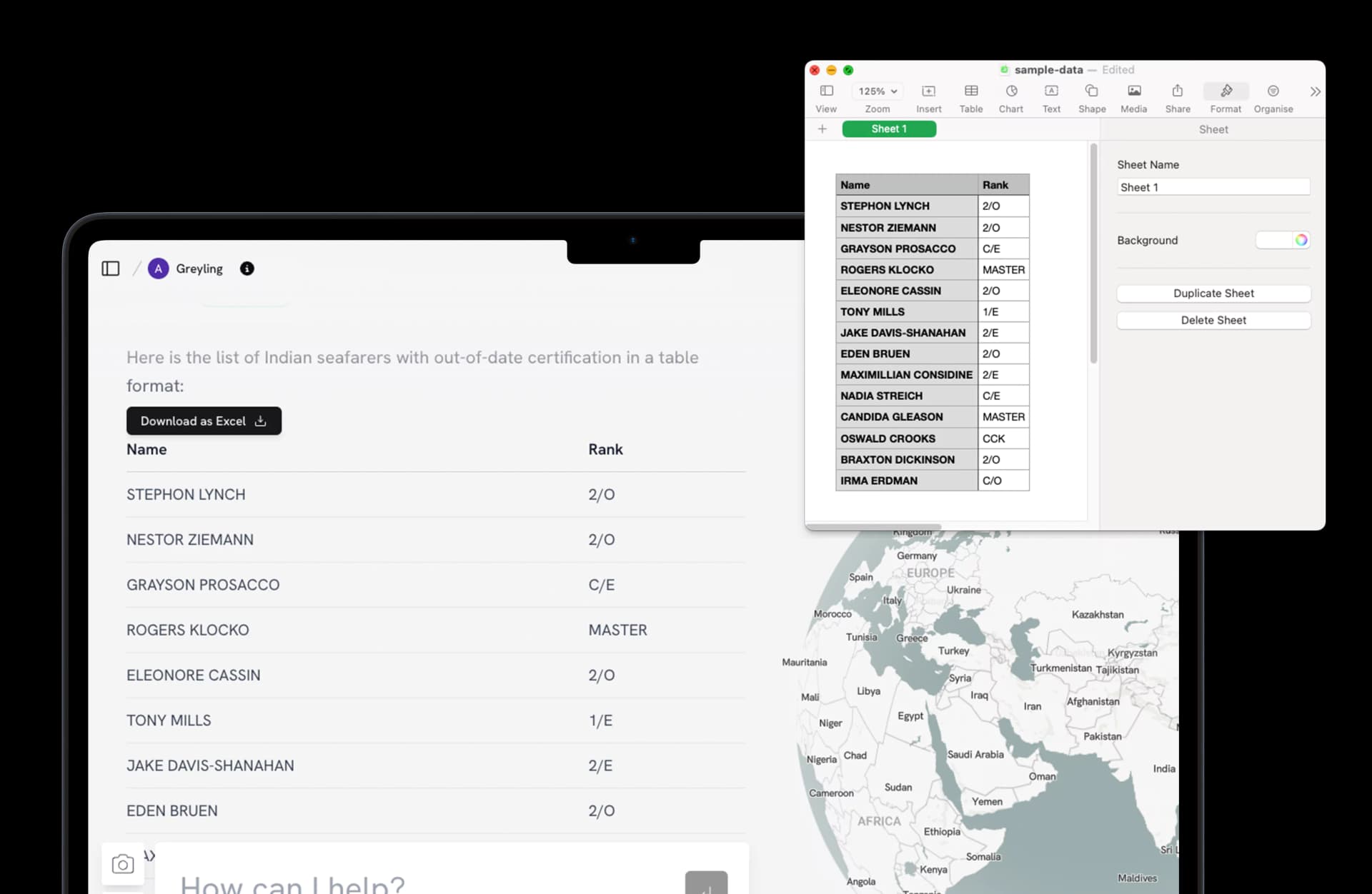 Greywing data exported into charts and presentation-ready tables